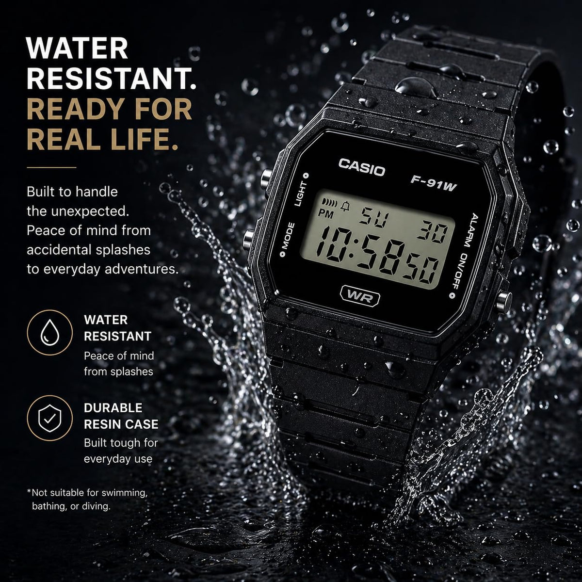 Casio F-91WB Series | Men's Digital Watch | Environmentally Friendly Bio-Based Resin | Alarm | Date Indicator | 7-Year Battery, Black 🍁 All In One Marketplace Canada
