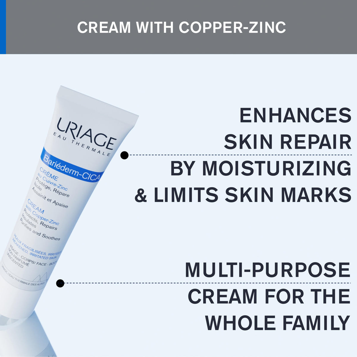 Uriage Bariéderm-CICA Repair Cream With Copper-Zinc & Hyaluronic Acid - Multi-Purpose Cream For Marks, Weakened & Irritated Skin - Face & Body Moisturizer For The Whole Family - 100ml 🍁 All In One Marketplace Canada