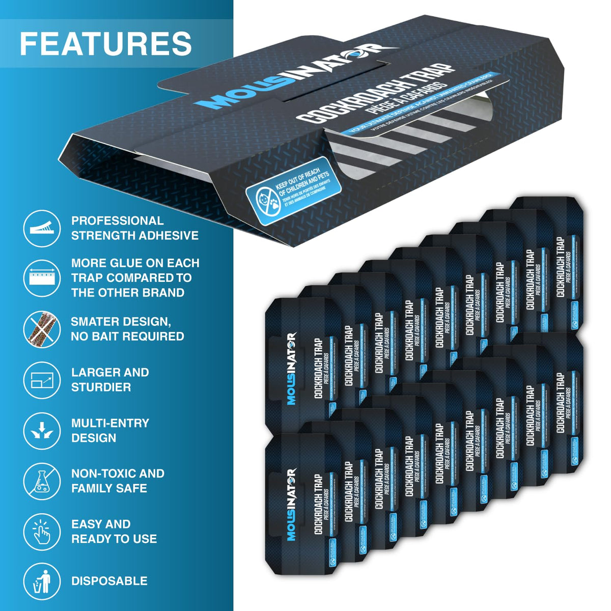 MOUSINATOR Cockroach Traps, 18-Pack, Larger and Multi-Entry Design with Extra-Strong Adhesive, Sticky Glue Cockroach Trap for Indoor Use, Family-Safe, Easy and Ready-to-Use 🍁 All In One Marketplace Canada