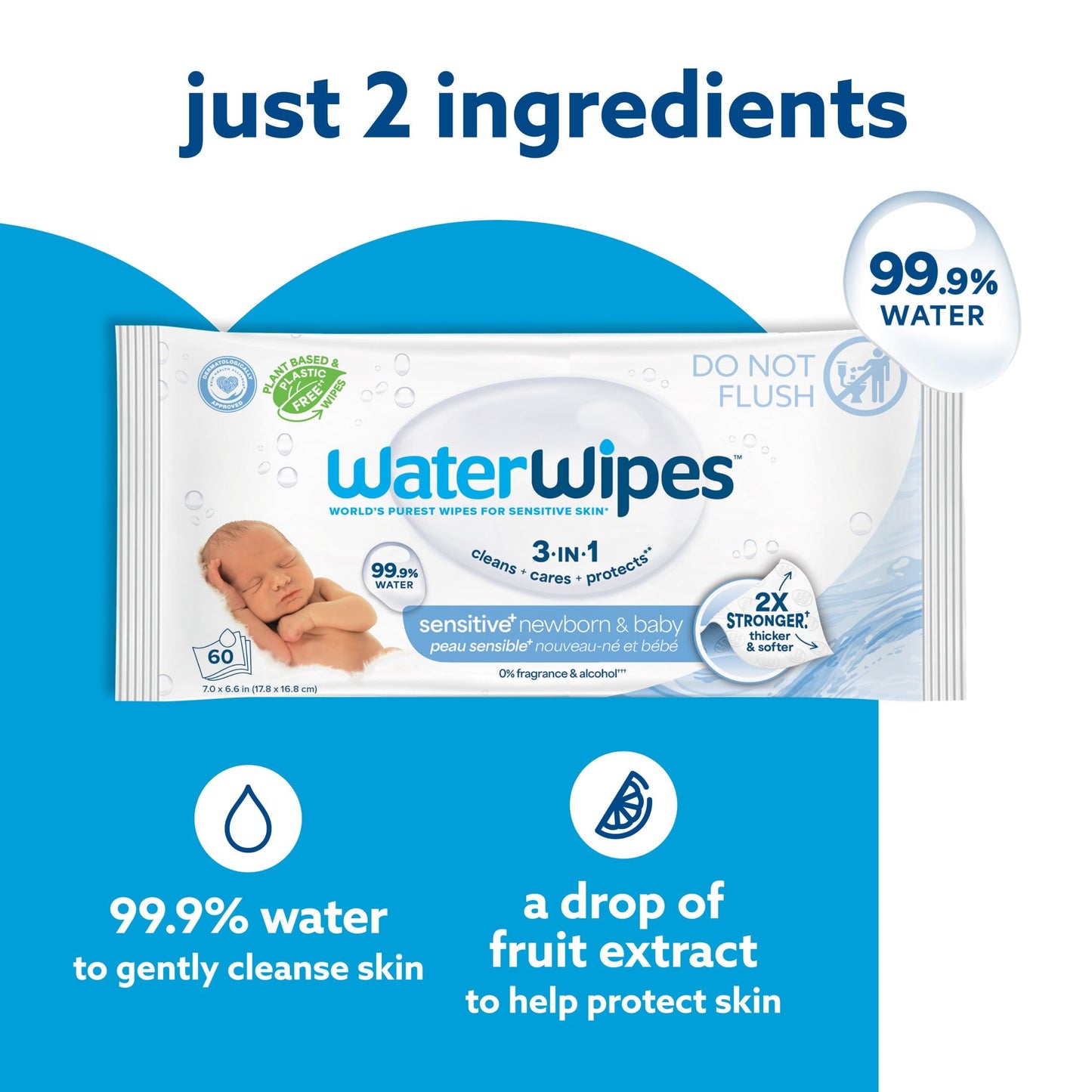 WaterWipes Sensitive+ Newborn & Baby Wipes, 3-In-1 Cleans, Cares, Protects, 99.9% Water, Unscented & Hypoallergenic, 720 Count (12 Packs) 🍁 All In One Marketplace Canada