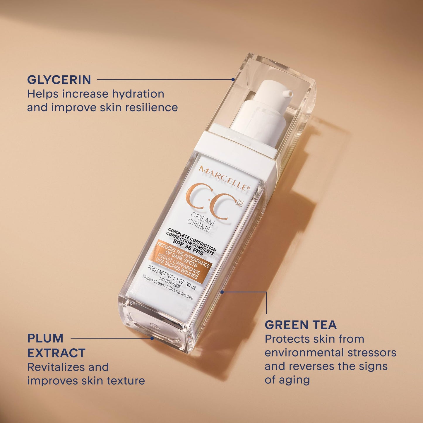 Marcelle CC Cream SPF 35, Light Medium, Complete Correction, Tinted Moisturizer, Non-Comedogenic, Perfume-Free, Paraben-Free, Oil-Free, Hypoallergenic, Cruelty-Free, 30 mL 🍁 All In One Marketplace Canada
