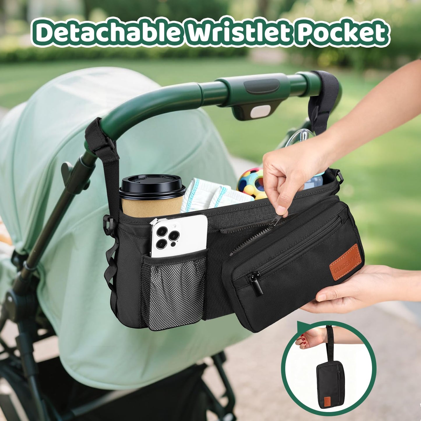 Stroller Caddy with Cup Holder: Universal Stroller Organizer with Detachable Phone Bag, Non-Slip Straps, Stroller Accessories Fits Uppababy,Bugaboo, Graco, Cybex, Nuna, Baby Jogger, Gifts for New Mom 🍁 All In One Marketplace Canada