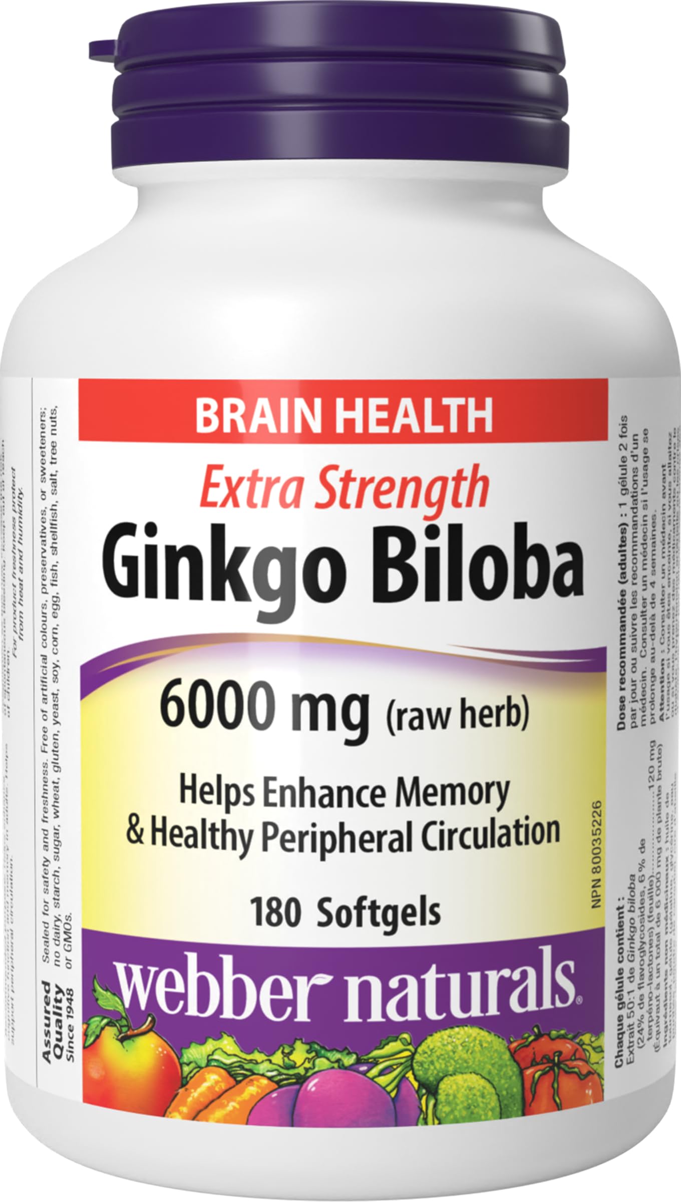 Webber Naturals Ginkgo Biloba 6000 mg, 180 Softgels, Helps Enhance Cognitive Function and Memory 🍁 All In One Marketplace Canada