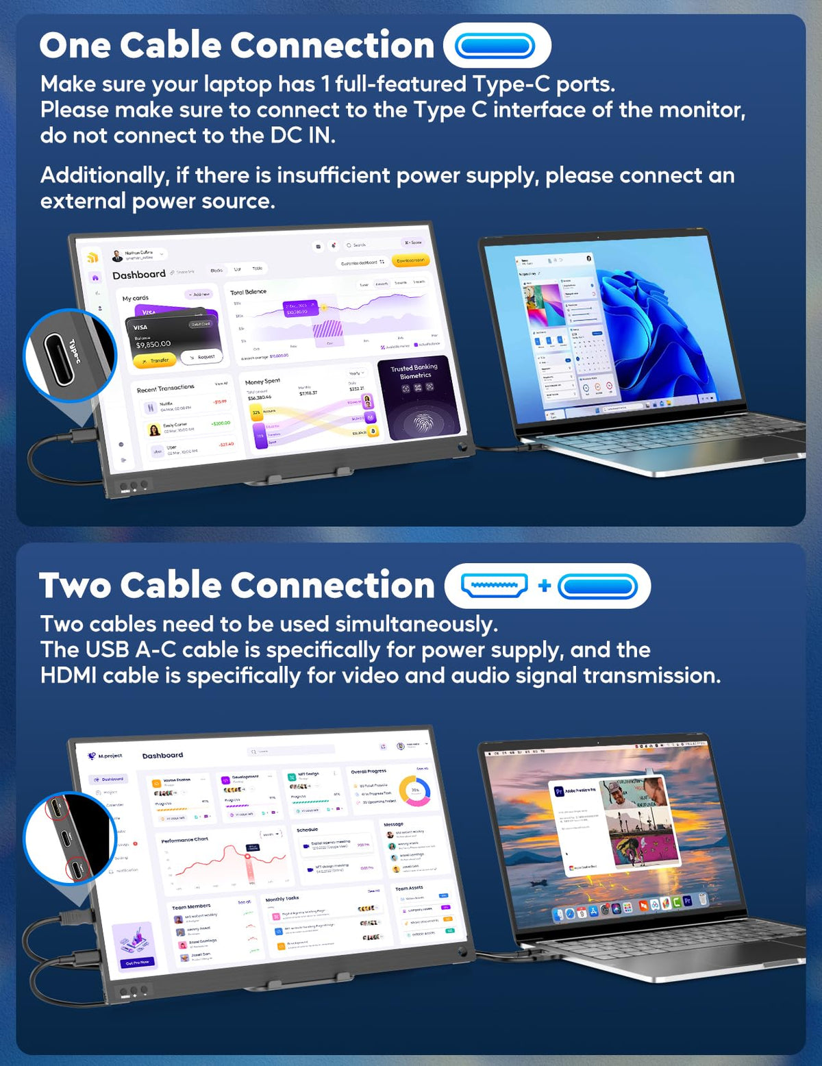 ZSCMALLS Portable Monitor, 15.6" 1080P FHD Laptop Monitor USB-C HDMI Computer Display IPS Second Screen, Laptop Extended Monitor for PC Phone Mac Xbox PS4/5 Switch 🍁 All In One Marketplace Canada