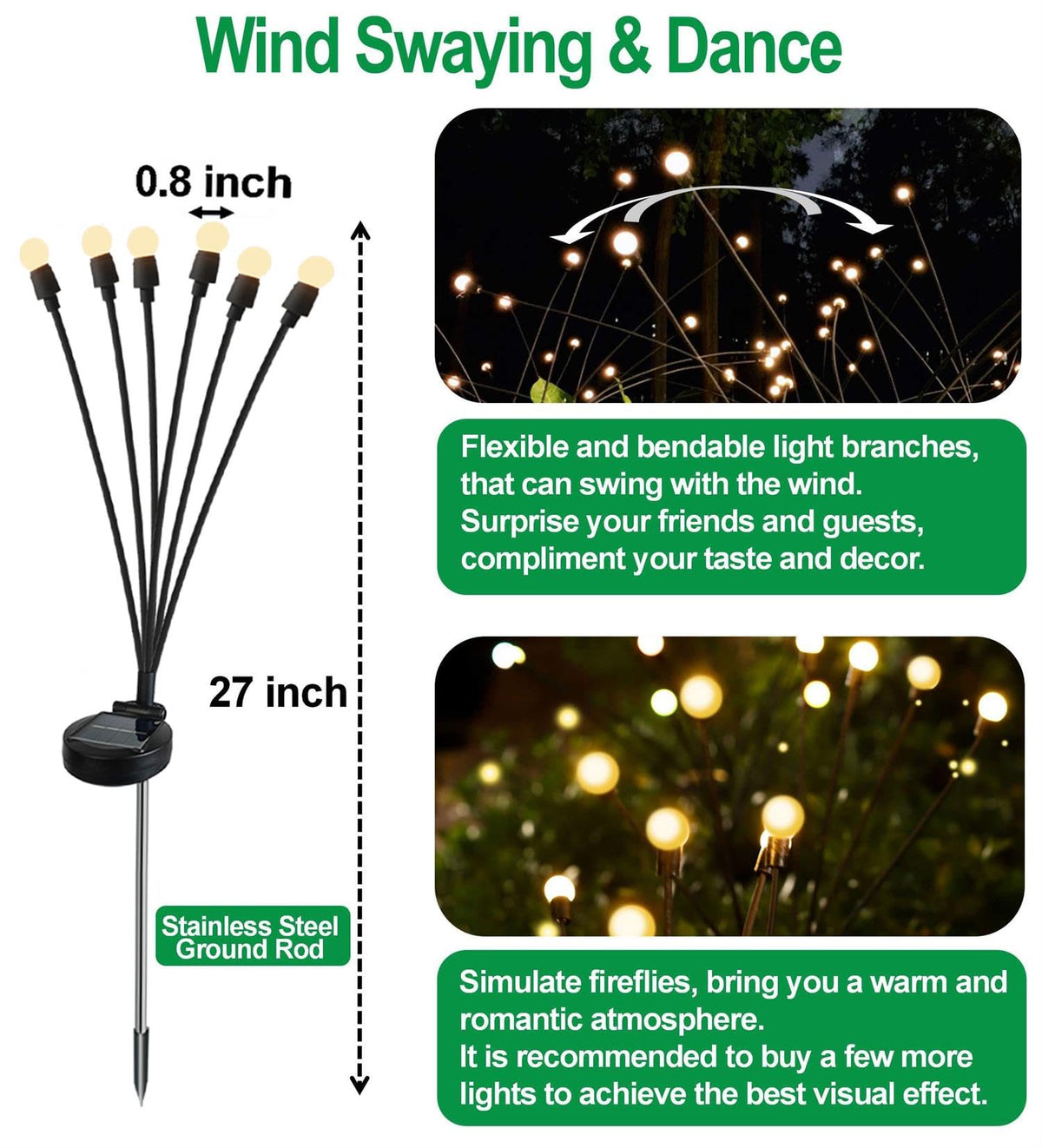 SIOTMERA 4Count Solar Lights Outdoor Waterproof IPX5, Solar Garden Lights, Wind Swaying Firefly Lights, Christmas Lights Outdoor, for Yard Lawn Pathway Decoration Lighting, 6LED WarmYellow 🍁 All In One Marketplace Canada