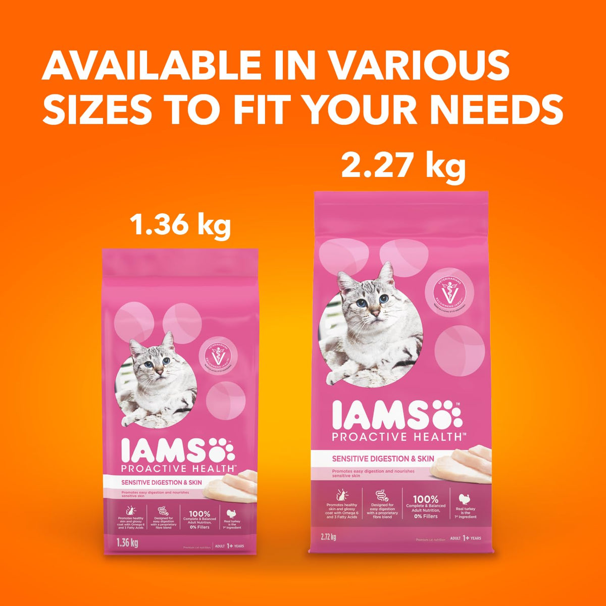 IAMS Proactive Health Sensitive Digestion & Skin Adult Dry Cat Food – Turkey – 2.72KG (5.9LB) Bag 🍁 All In One Marketplace Canada