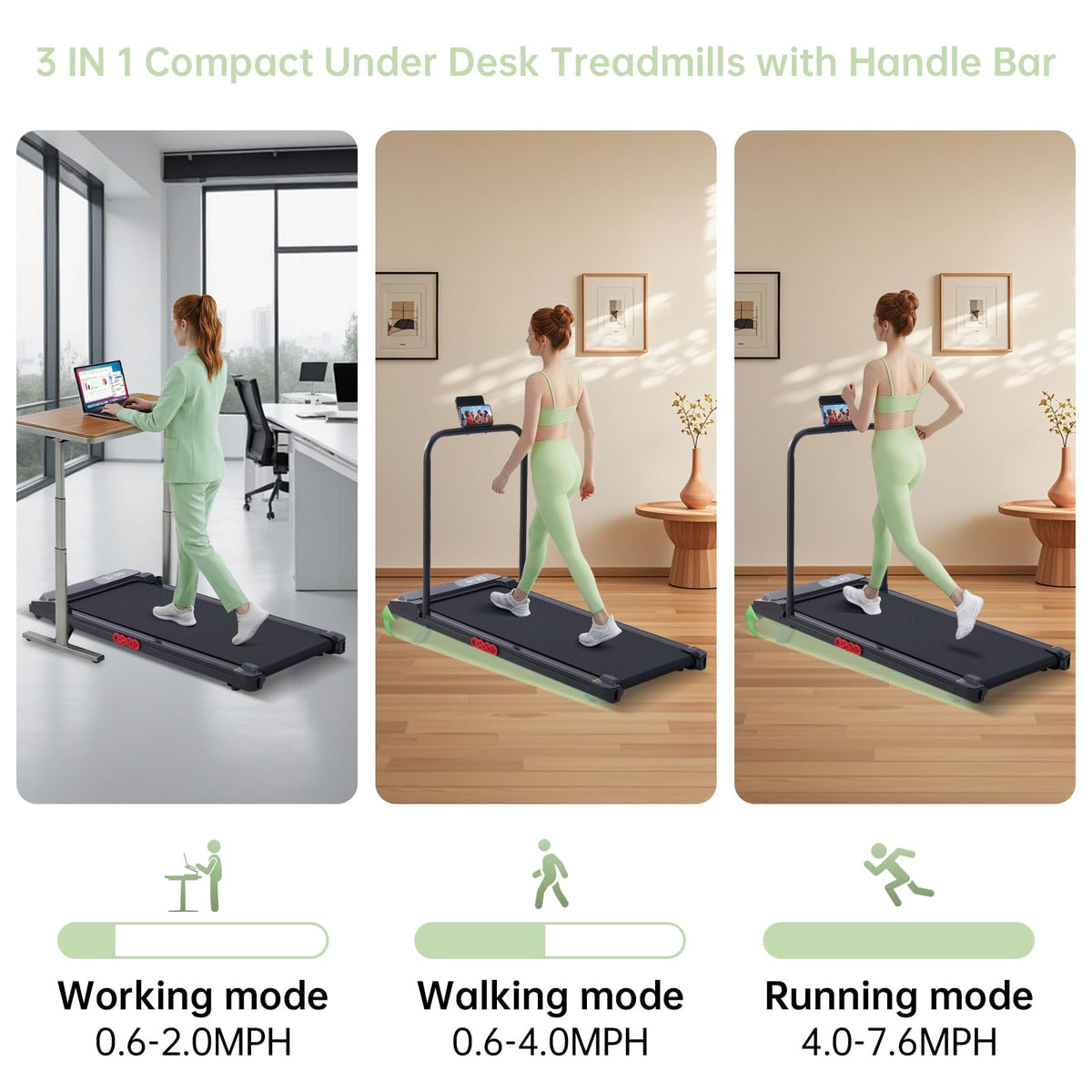 Walking Pad Treadmill with Handle Bar, 3.0HP Portable Small Walking Treadmills for Home Small, 0.6-7.6MPH Compact Treadmill for Exercising, Under The Desk Mini Treadmills with Incline, Model V407 🍁 All In One Marketplace Canada