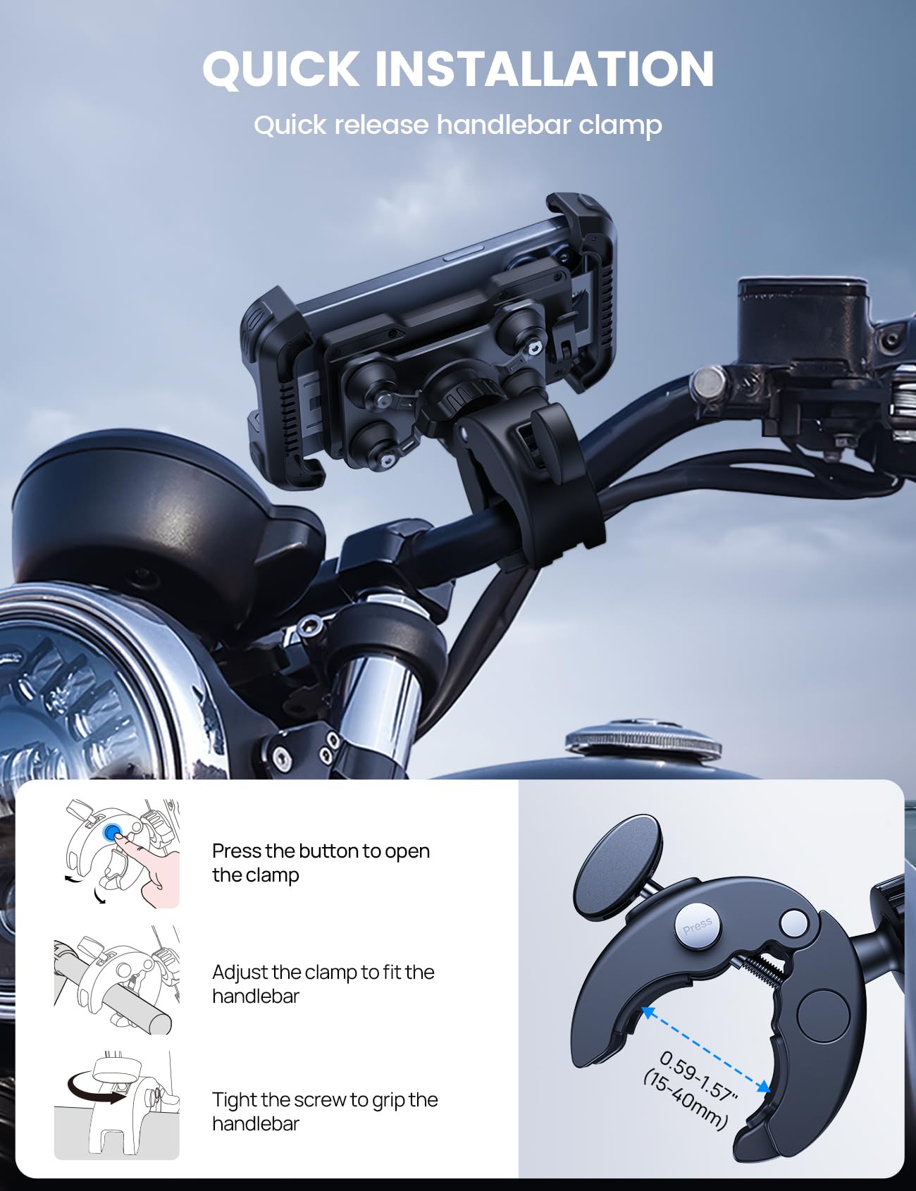 Lamicall Motorcycle Phone Mount Holder - [Dual Vibration Dampener] Anti Shake Motorcycle Phone Mount with Upgraded Handlebar Clamp, Bike Phone Mount for iPhone 14 15 Pro Max 16 17 Pro, 4.7-6.7" Phone 🍁 All In One Marketplace Canada