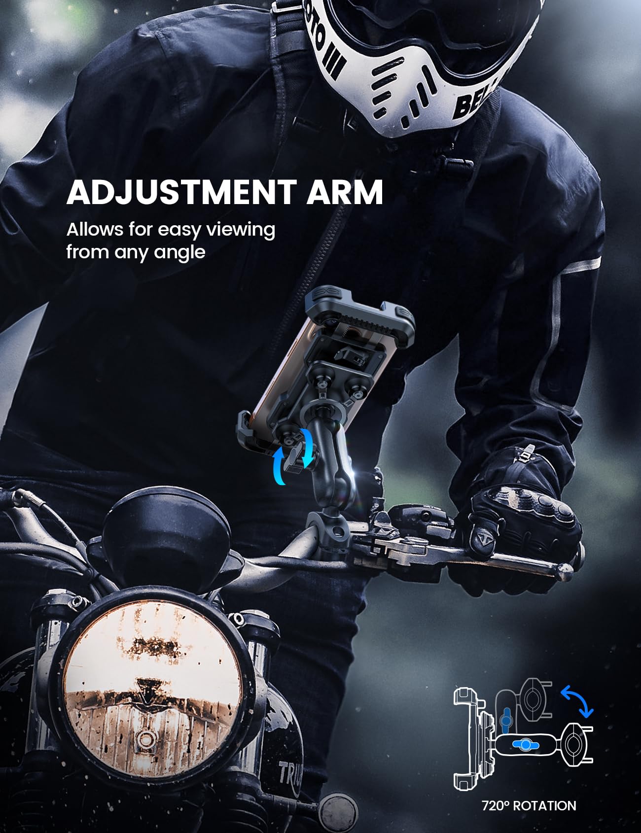 Lamicall Motorcycle Phone Mount Holder - [Dual Vibration Dampener] [720° Adjustment Arm] Motorcycle Cell Phone Holder, Bike Handlebar Phone Mount for iPhone 17 Pro/Air/16/15/14 Pro Max, 4.7-6.7" Phone 🍁 All In One Marketplace Canada