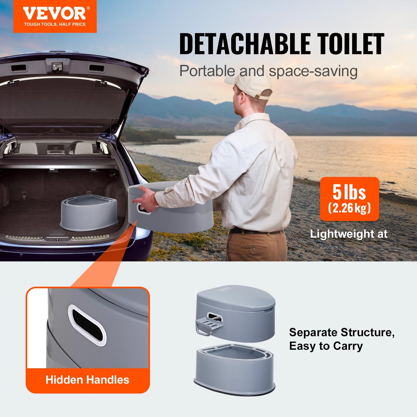 VEVOR Portable Toilet for Camping, Porta Potty with 1.3 Gal Detachable Inner Bucket & Removable Paper Holder, Commode with Dual Lids, Travel Toilet for Adults Kids Outdoor Camping Car Long Road Trips 🍁 All In One Marketplace Canada