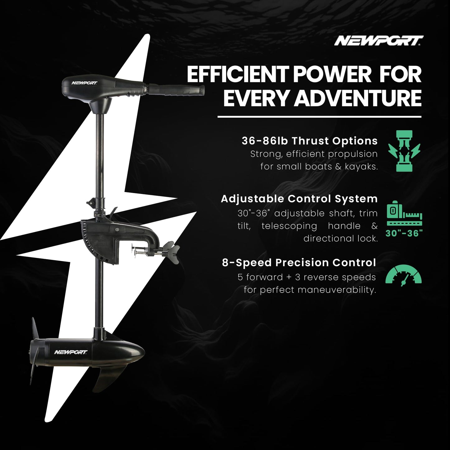 Newport Vessels NV-Series 46lb Thrust Saltwater Transom Mounted Trolling Electric Trolling Motor w/ LED Battery Indicator & 30" Shaft 🍁 All In One Marketplace Canada