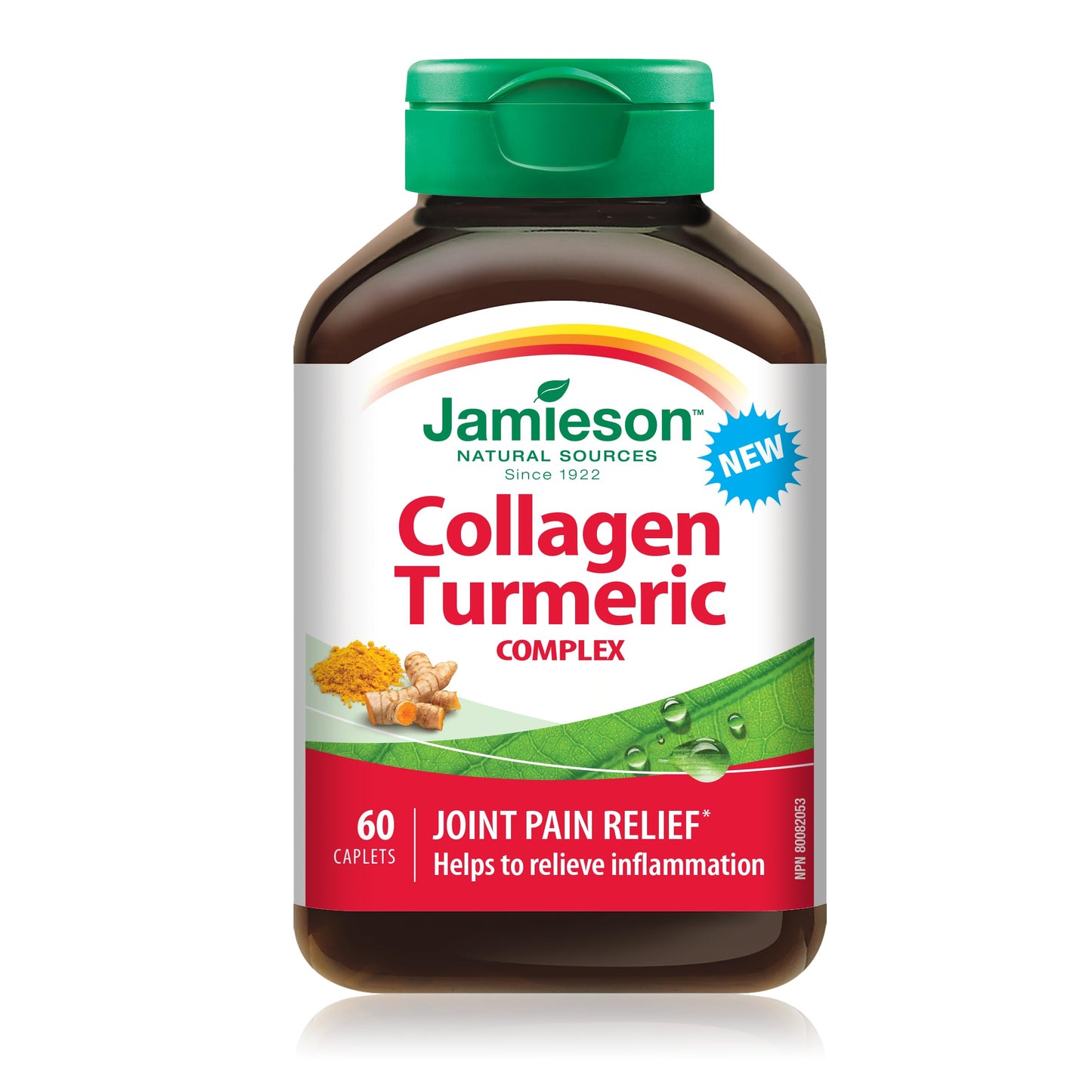 Jamieson Collagen Turmeric Complex, with 600 mg Collagen, Anti-inflammatory, Provides Joint Pain Relief and Digestive Support. Gluten-Free, No Artificial Colours, Flavours, or Preservatives, 60 Caplets, Proudly Canadian 🍁 All In One Marketplace Canada