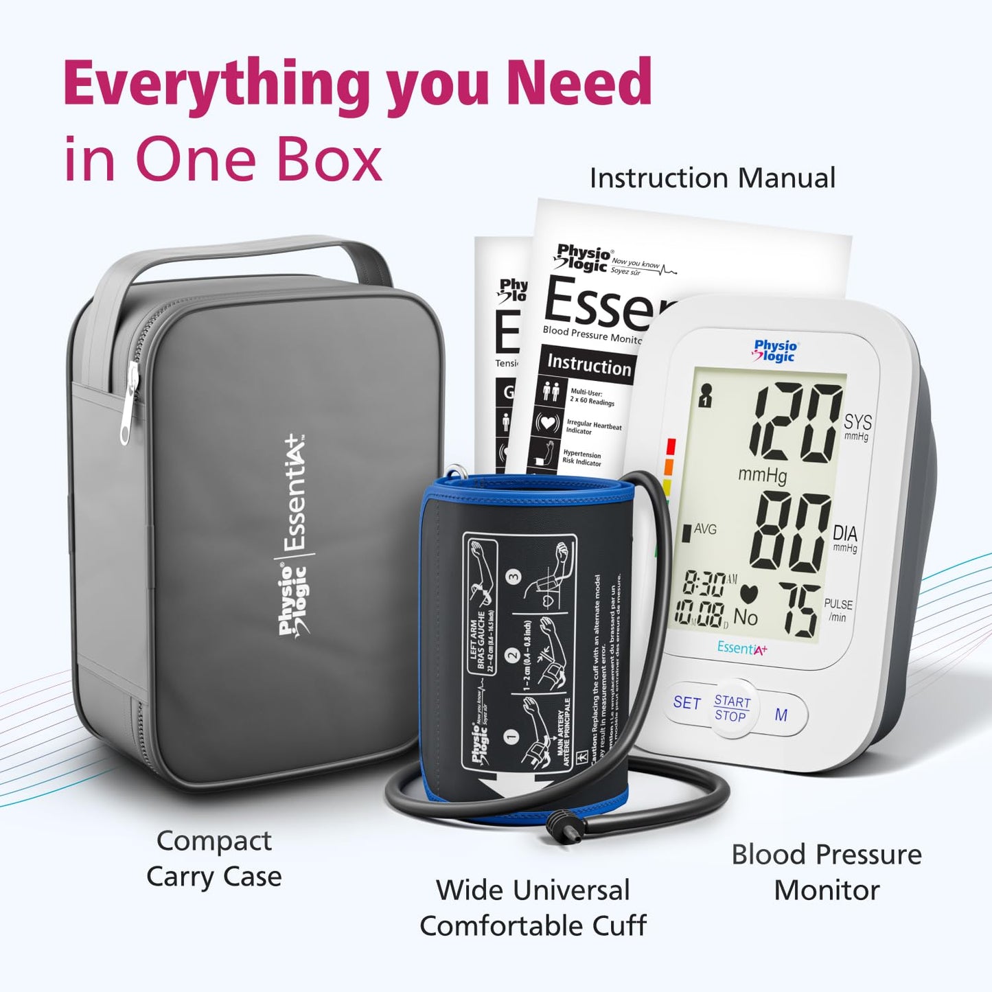 Physio Logic Essentia+ Clinically Accurate, Affordable Blood Pressure Monitor for Home Use, Easy 1-Touch Operation, Premium XL Display, 2-User, 120 Readings, Wide Cuff (22–42 cm), Compact Carry Case 🍁 All In One Marketplace Canada