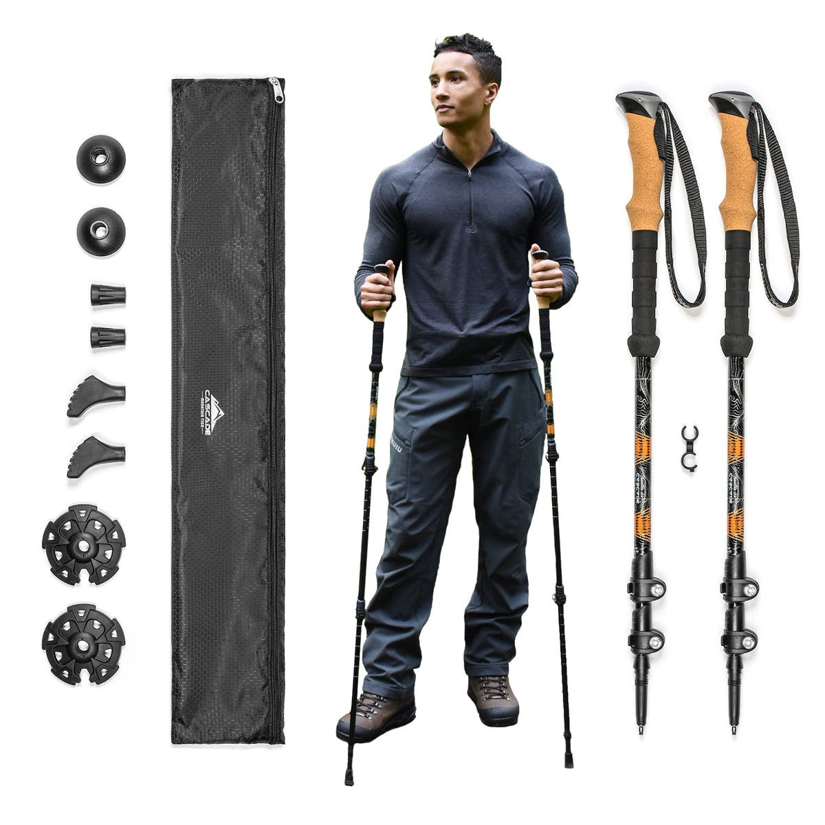 Cascade Mountain Tech Aluminum Adjustable Lightweight Trekking Poles with Cork Grip and Quick Lock for Hiking, Walking and Running in All Terrains 🍁 All In One Marketplace Canada