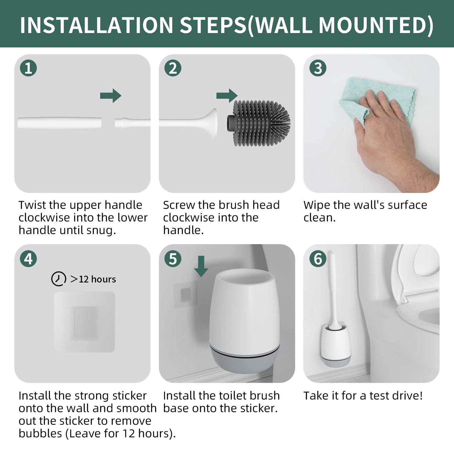 Hibbent Toilet Brush with Ventilated Drying Holder, Silicone Toilet Bowl Brush Bathroom Cleaning Bowl Brush Kit Sturdy Cleaning Toilet Brush, Floor Standing & Wall Mounted Without Drilling 🍁 All In One Marketplace Canada