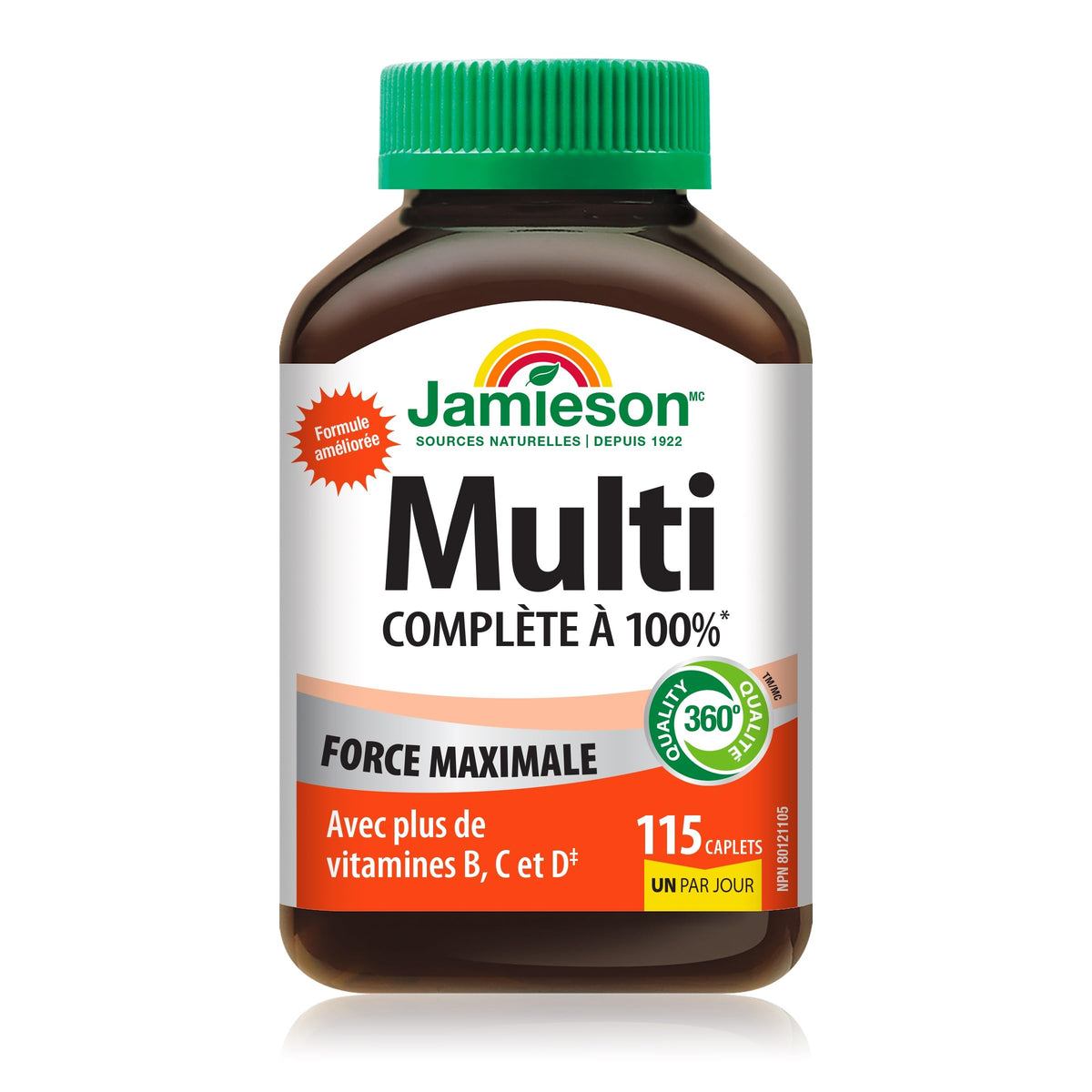 Jamieson 100% Complete Multivitamin Max Strength, with Higher Concentrations of Vitamin B, Vitamin C, and Vitamin D. Supports Immunity, Energy, and Overall Health, Gluten-Free, One Per Day, 115 Caplets 🍁 All In One Marketplace Canada