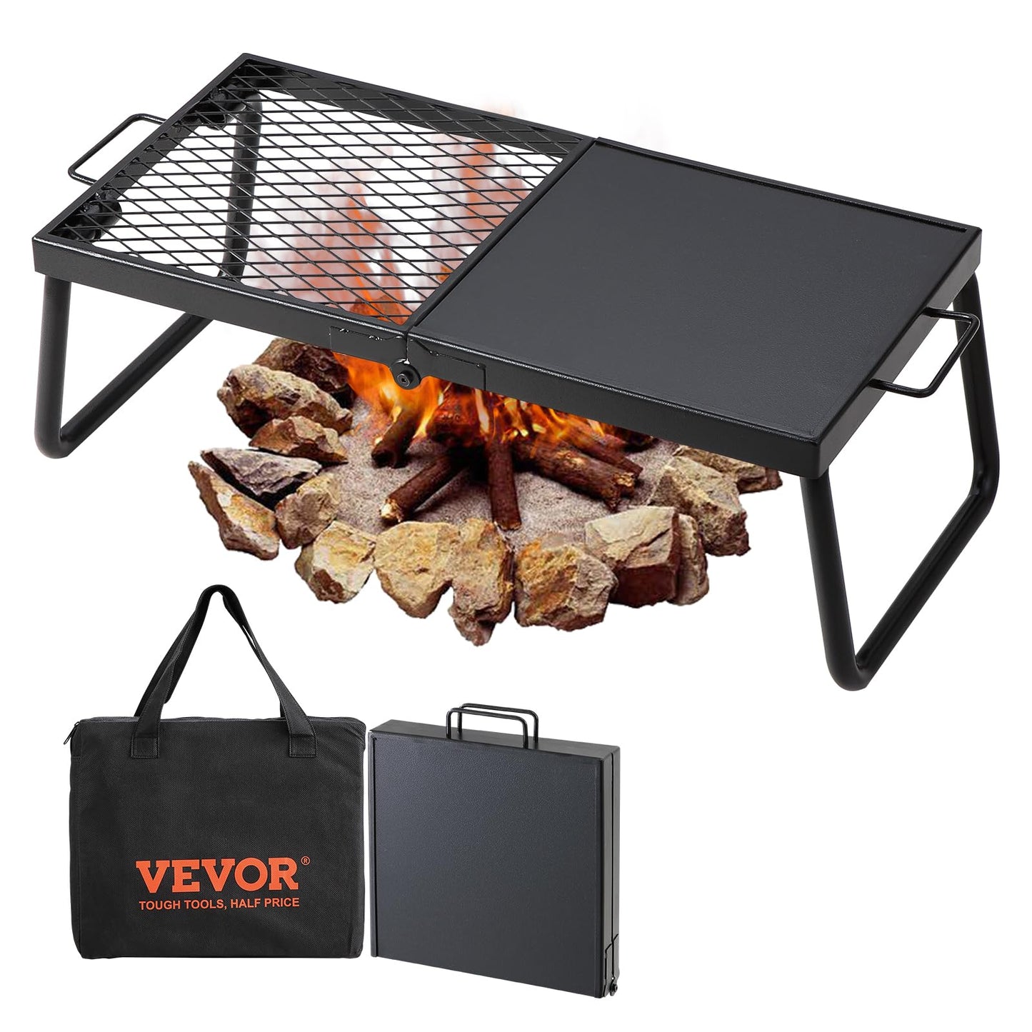 VEVOR Folding Campfire Grill, Heavy Duty Steel Mesh Grate, 22.4" Portable Camping Grates Over Fire Pit, Camp Fire Cooking Equipment with Legs Carrying Bag, Grilling Rack for Outdoor Open Flame Cooking 🍁 All In One Marketplace Canada