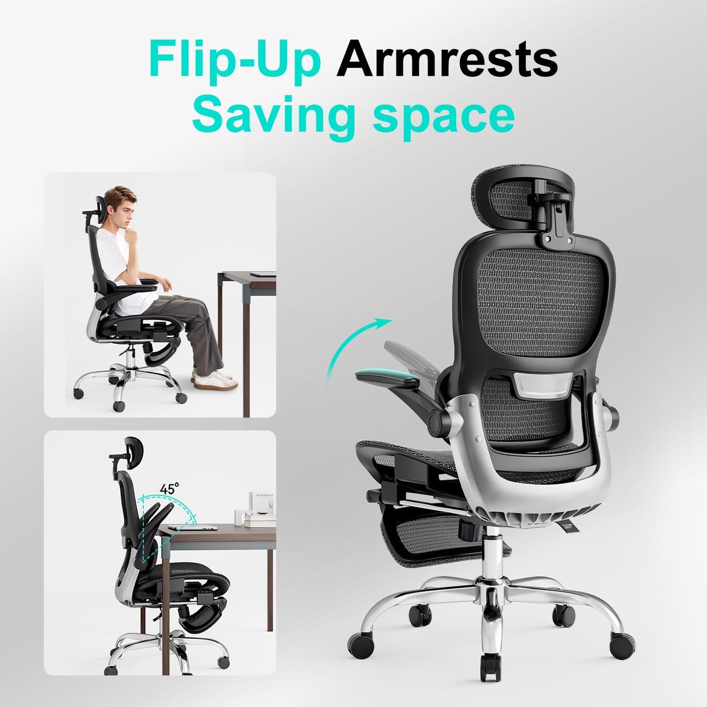 Ergonomic Office Chair,Office Chair with Tilt Function,Mesh Office Chair with Footrest,Ergonomic Chair with Adaptive Backrest, Adjustable Headrest and Flip-Up Armrests 🍁 All In One Marketplace Canada