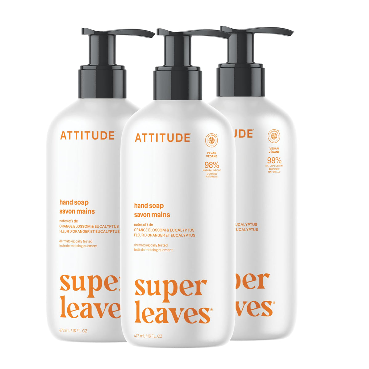 ATTITUDE Liquid Hand Soap, EWG Verified, Plant and Mineral-Based, Vegan Personal Care Products, Orange Blossom & Eucalyptus Scent, 473 mL (Pack of 3) 🍁 All In One Marketplace Canada