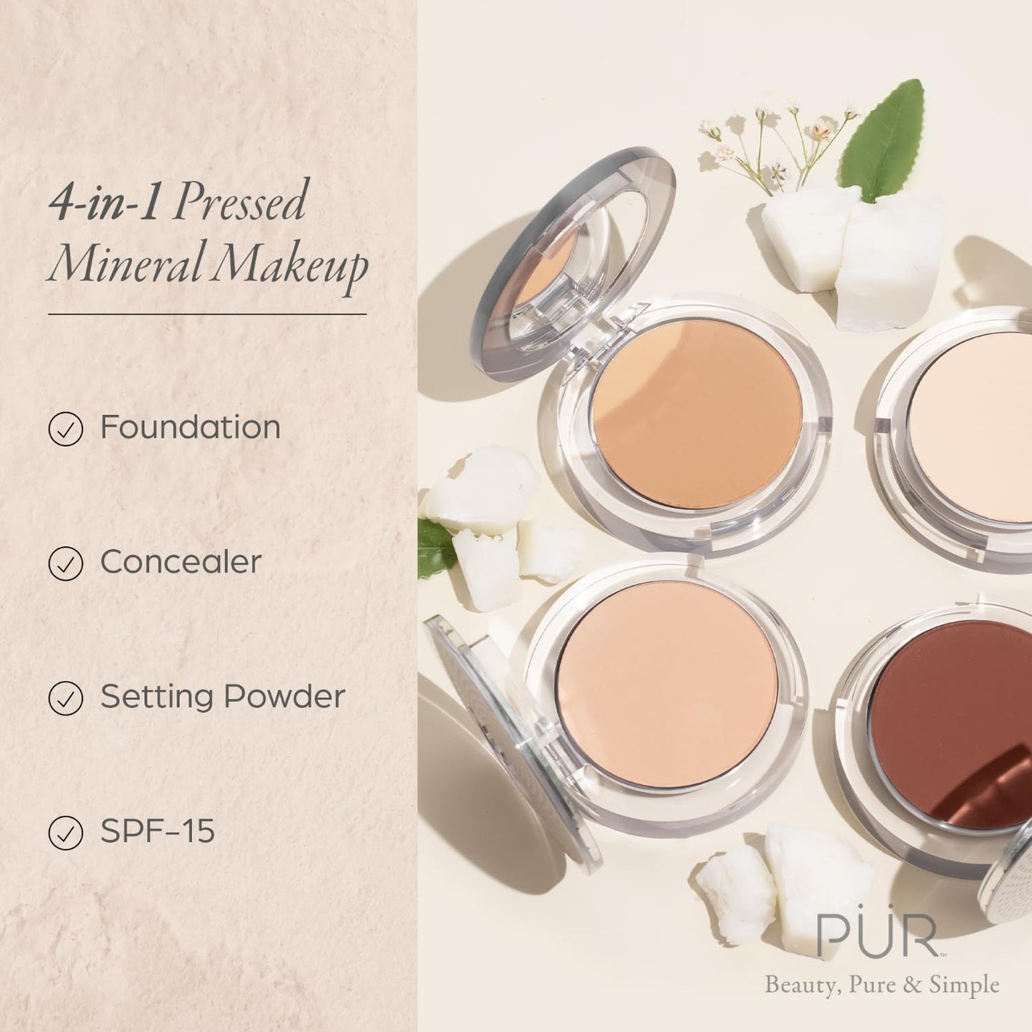 PÜR MINERALS 4-in-1 Pressed Mineral Makeup Powder Foundation with SPF 15 - Concealer & Finishing Compact Pressed Powder for Face - Buildable Medium to Full Coverage Foundation Powder (Blush Medium) 🍁 All In One Marketplace Canada