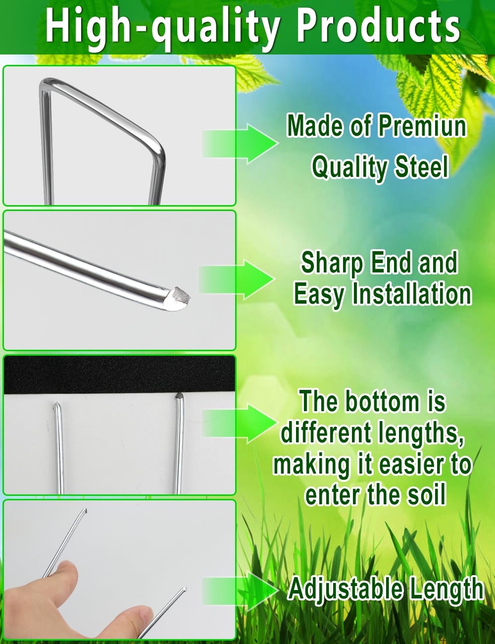 Wohohoho 102Pcs 6 Inches Landscape Staples with Gasket Kit. 50Pcs U-Shaped Garden Stakes and Plastic Fixing Gasket, with Pick Hook and Black Hammer. Pins for Tent Turf Weed Barrier Fabric Hose Fence 🍁 All In One Marketplace Canada