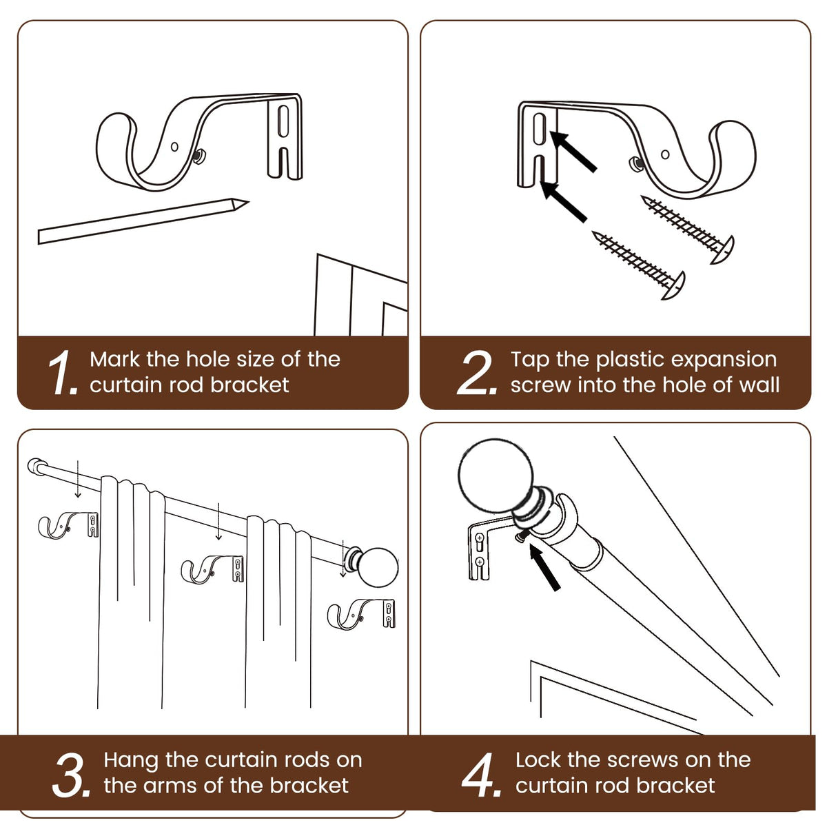 Curtain rods for Windows 48 to 84 Inch, 5/8 Inch Small Matte Black Curtain Rod Adjustable with Brackets Pole Rideau for Bedroom, Bathroom, Living room, Kitchen, Patio, Outdoor, cafe 🍁 All In One Marketplace Canada