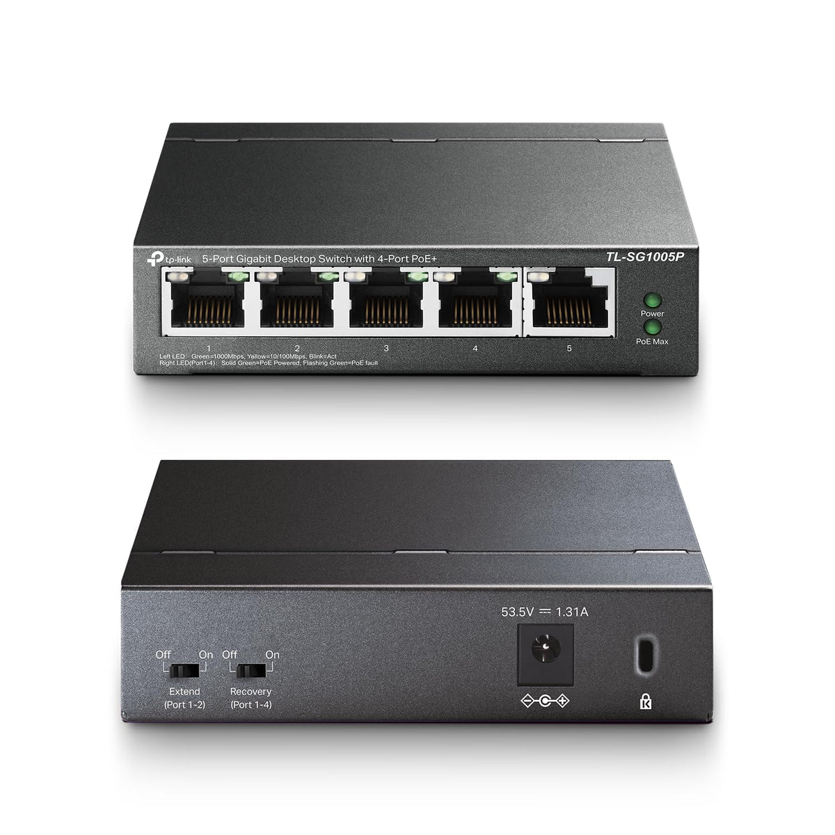 TP-Link 5–Port Gigabit PoE Switch, 4 PoE+ Ports @65W, Fanless, Black (TL-SG1005P) 🍁 All In One Marketplace Canada