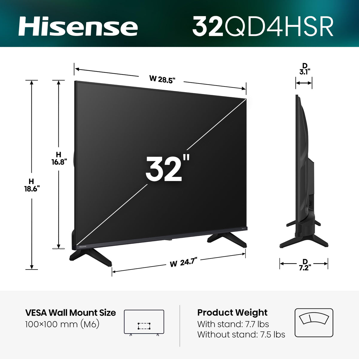 Hisense 32QD4SV - 32" Hi-QLED HD Smart VIDAA TV, Hi-QLED Color, Dolby Audio, Compatible with Alexa, Full Array LED, Slim Bezel Design (2026 Model) 🍁 All In One Marketplace Canada
