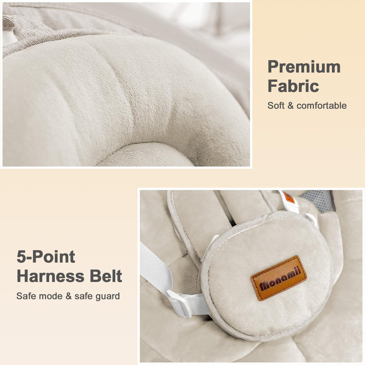 Baby Swings for Infants, Monamii Baby Swing, Bluetooth Infant Swing with Music Speaker, 5 Speeds and Remote Control, Electric Swing for Baby, Portable Baby Swing, Indoor & Outdoor Use (Light Beige) 🍁 All In One Marketplace Canada