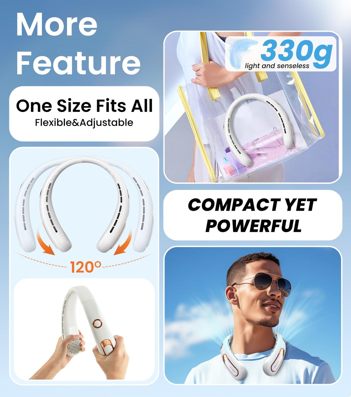 Neck Fan, Hands Free Bladeless Portable Neck Fan, 4000mAh USB Rechargeable Battery Fan, 3 Speed Personal Cooling Fan with 360° Airflow - for Hot Flashes Home Office Travel Outdoor Sports (White) 🍁 All In One Marketplace Canada