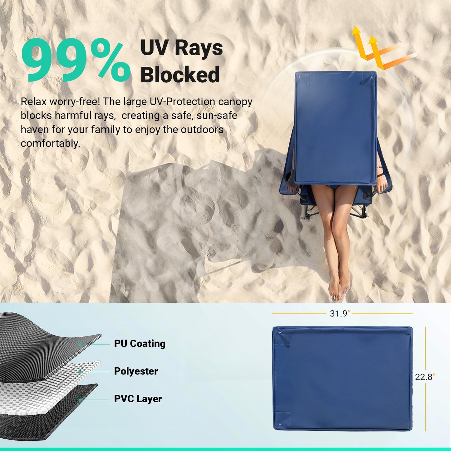 Overmont Beach Chair with Cooler and Umbrella - Sunshade Backpack Folding Canopy Chair with Two Arm Rest Cup Holder Carry Bag - Portable for Sand Camping Travel Outdoor Pool 330 lbs Blue 🍁 All In One Marketplace Canada