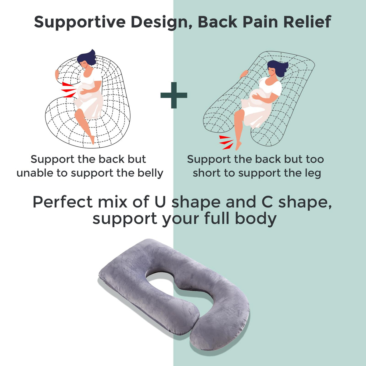 Momcozy Pregnancy Pillows for Sleeping, U Shaped Full Body Maternity Pillow with Removable Cover - Support for Back, Legs, Belly, HIPS for Pregnant Women, 57 Inch Pregnancy Pillow for Women, Grey 🍁 All In One Marketplace Canada