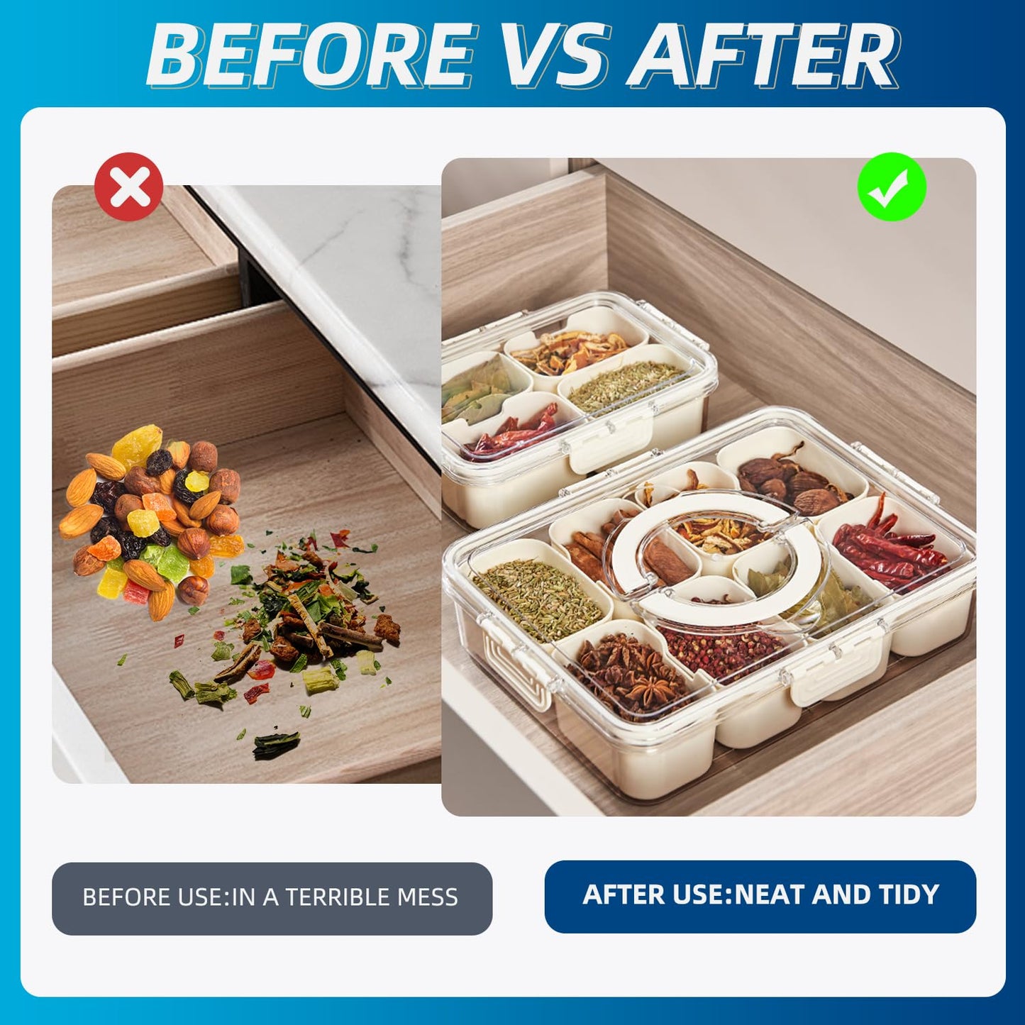Pure Future Snackle Box Container with Handle - 8 Compartment Divided Serving Tray with Lid - Crystal Clear Charcuterie Box for Travel, Parties, Movie Nights & Daily Snacks (Hand Wash Only) 🍁 All In One Marketplace Canada