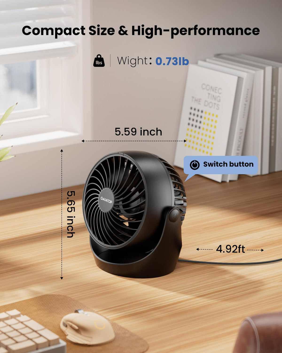 Gaiatop Desk Fan, 5-Inch Portable Electric Table Desktop Air Circulator Fans, Small but Powerful with 3 Speed 360° Adjustable Tilt for Cooling Home Dorm Office Bedroom Bathroom Kitchen，Black 🍁 All In One Marketplace Canada