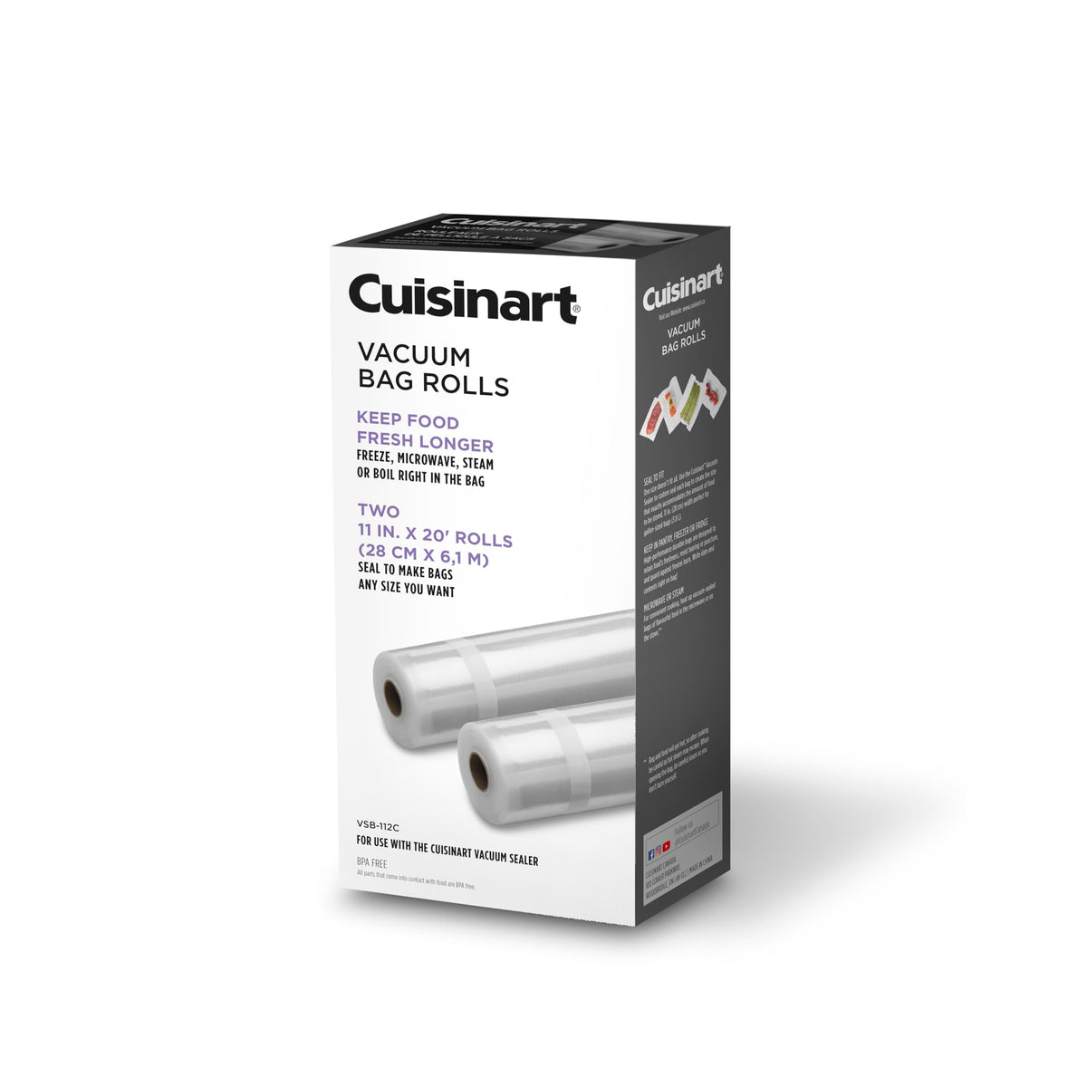 Cuisinart Vacuum Food Sealer Bags 2-Pack 11"x20" ft. rolls, Universal, Microwave & Freezer Safe (VSB-112C) 🍁 All In One Marketplace Canada