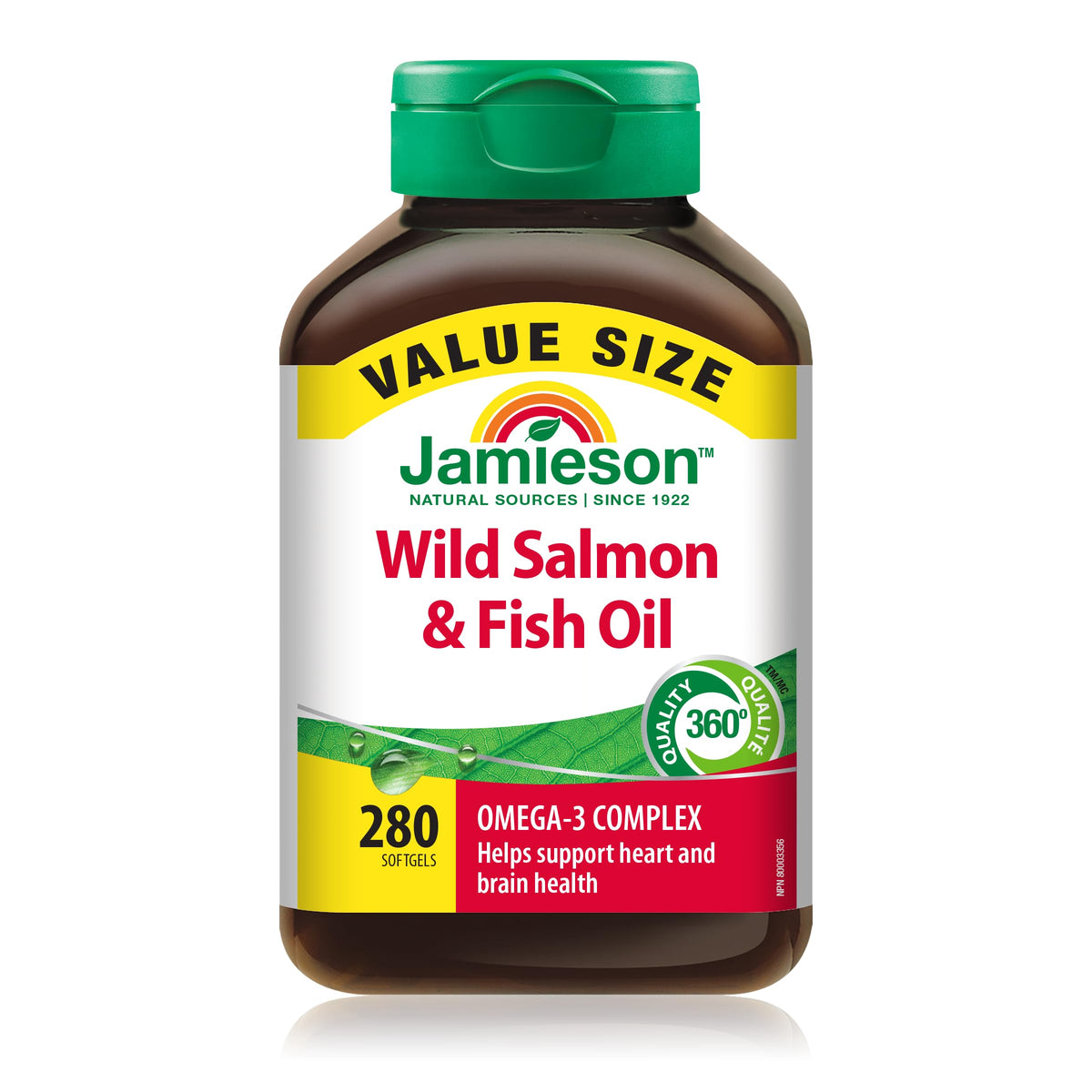 Jamieson Wild Salmon and Fish Oil 1,000 mg Softgels, Value Size, Supports Heart and Brain Health. With Wild Alaskan Salmon, Menhaden, EPA and DHA, Non-GMO, Gluten-Free, 280 Count, Proudly Canadian 🍁 All In One Marketplace Canada