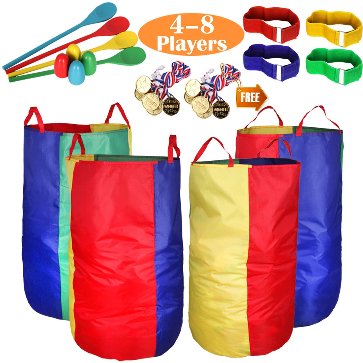 CWLAKON Outdoor Carnival Games Potato Sack Race Bags for Kids Adults, Egg and Spoon Race, 3 Legged Race Bands, Outside Backyard Lawn Yard Field Day Birthday Party Camping Picnic Family Reunion Game 🍁 All In One Marketplace Canada