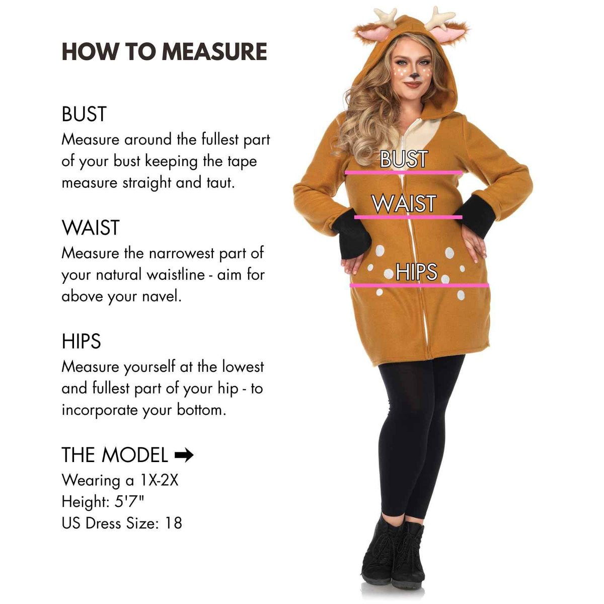 Leg Avenue Women's Hooded Cozy Fawn Halloween Costume, Brown/Khaki, 3X / 4X