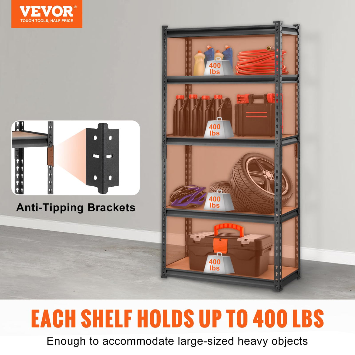 VEVOR Storage Shelving Unit, 5-Tier Adjustable, 2000 lbs Capacity, Heavy Duty Garage Shelves Metal Organizer Utility Rack, Black, 30" L x 12" W x 60" H for Kitchen Pantry Basement Bathroom Laundry 🍁 All In One Marketplace Canada