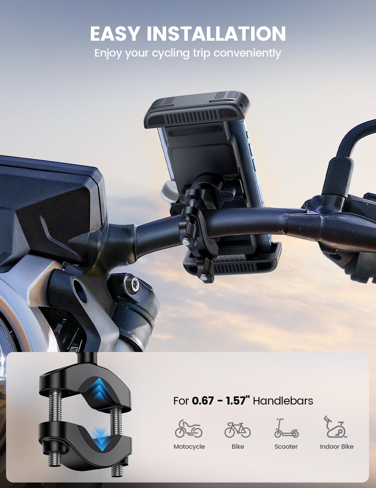 Lamicall Bike Motorcycle Phone Mount - [1s Quick Lock] Bike Phone Holder Clip, [Stable Handlebar Clamp] Bicycle Scooter Handlebar Clamp for iPhone 16 17 Pro Max Plus Air, S26 Ultra All Large 🍁 All In One Marketplace Canada