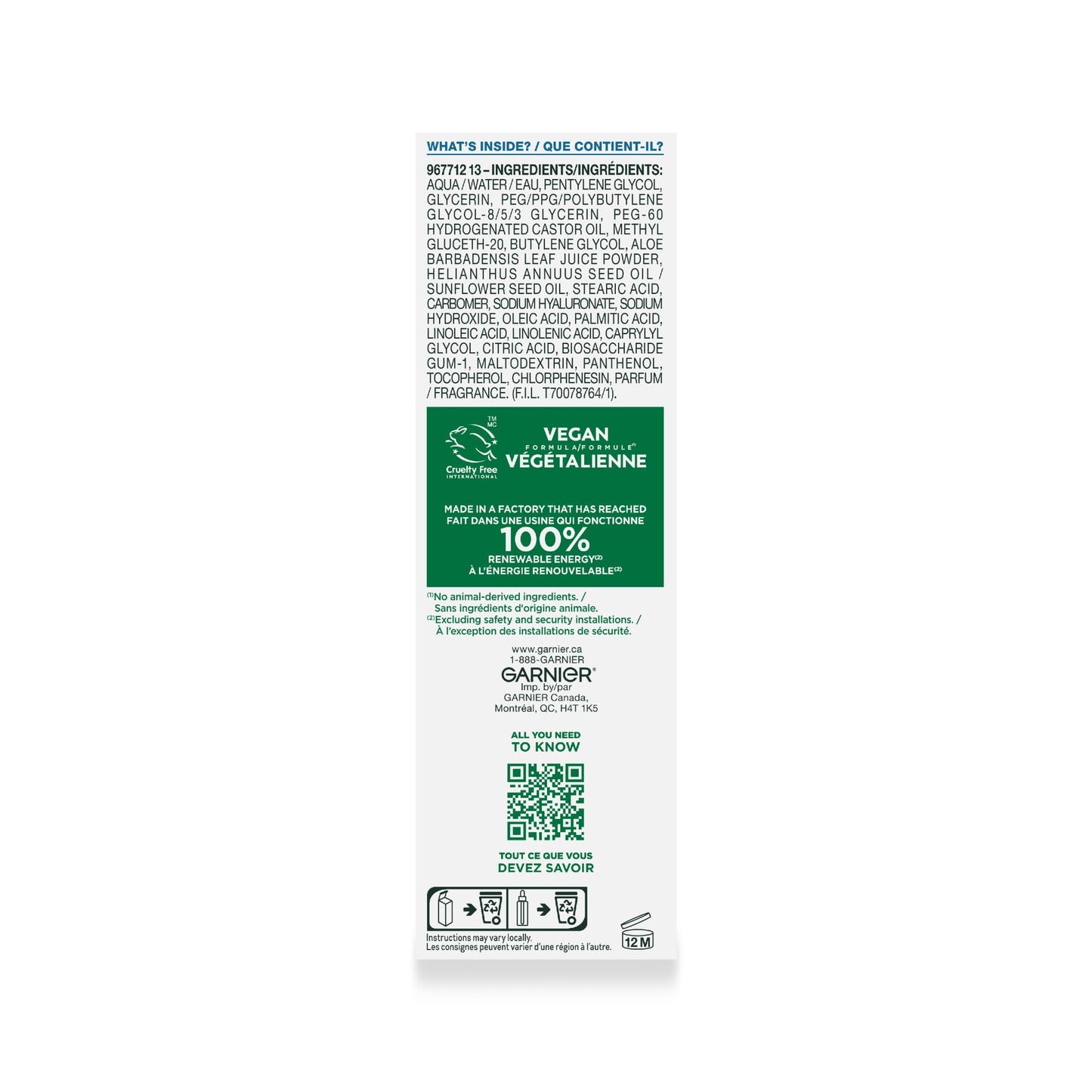 Garnier Hyaluronic Acid Face Serum, With Aloe Vera, Pro-Ceramides, Glycerin, Panthenol, Glass Skin, Reinforce Skin's Moisture Barrier, Hydrating, Replumpling, Normal To Combination, Vegan, 30ml 🍁 All In One Marketplace Canada