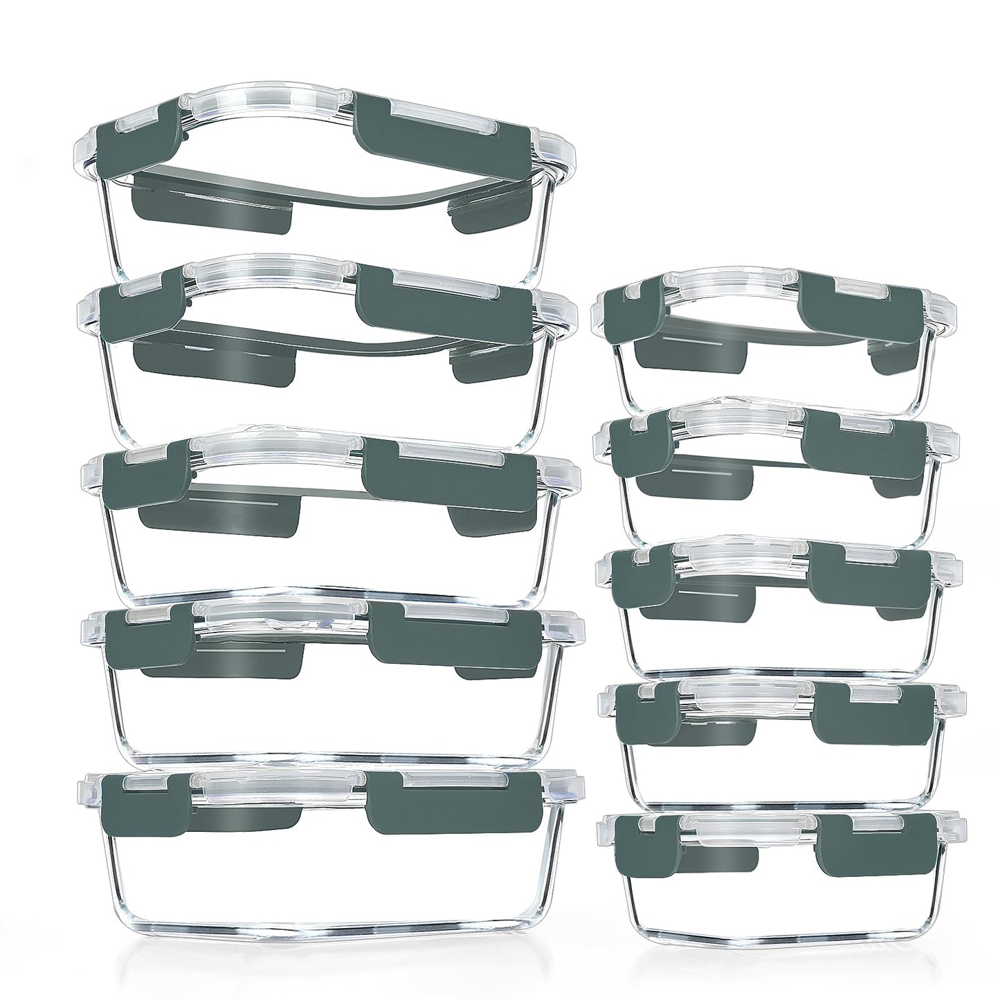 VERONES 10 Pack Glass Meal Prep Containers, Airtight & Stackable Glass Food Storage Containers Set with Lids,Exclusive of BPA,for Microwave, Oven, Freezer & Dishwasher,Grey 🍁 All In One Marketplace Canada