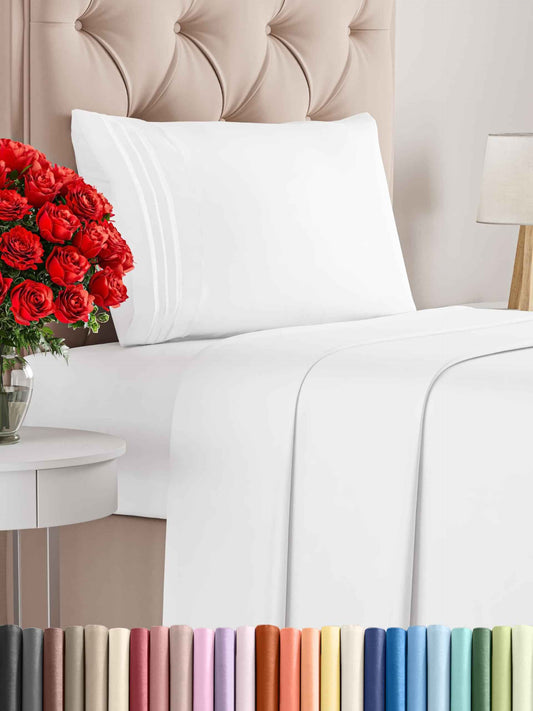 Twin Size Sheet Set - 3 Piece Set - Hotel Luxury Bed Sheets - Extra Soft - Deep Pockets - Easy Fit - Breathable & Cooling Sheets - Wrinkle Free - Comfy - White Bed Sheets – Twins Sheets - 3 PC 🍁 All In One Marketplace Canada