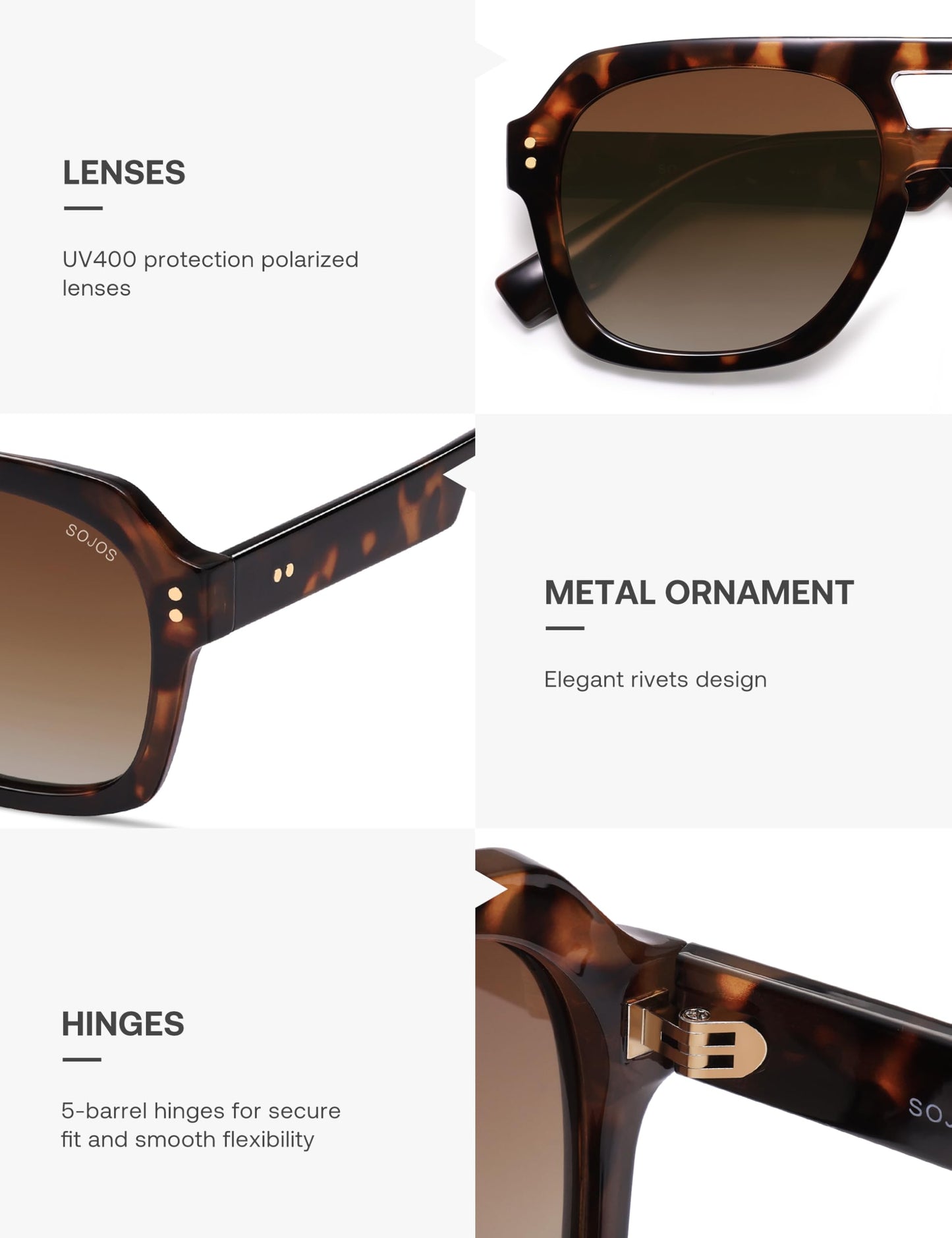 SOJOS Retro Thick Polarized Aviator Sunglasses for Women Men, Large Trendy Bold Square Pilot Shades SJ2385, Brown Tortoise/Brown 🍁 All In One Marketplace Canada
