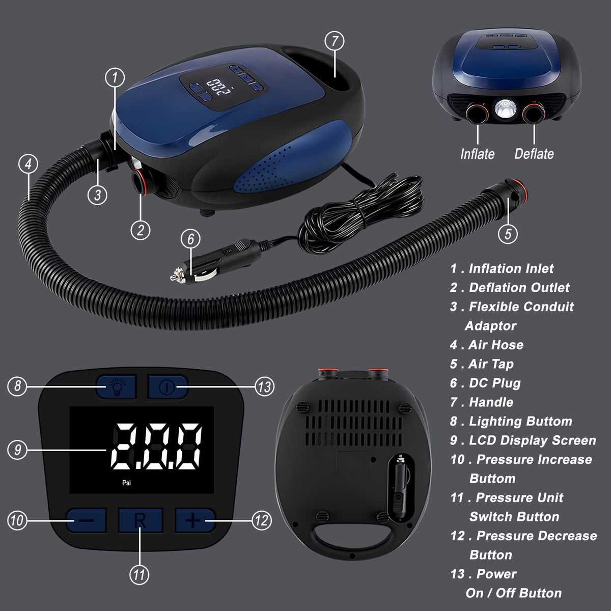 Paddle Board Pump, SUP Electric Air Pump, Portable 20 PSI Air Compressor, Auto-Off Inflation & Deflation Function with 12V DC Car Cigarette Lighter for Paddle Board,Inflatable Sups, Kayaks and Boats 🍁 All In One Marketplace Canada