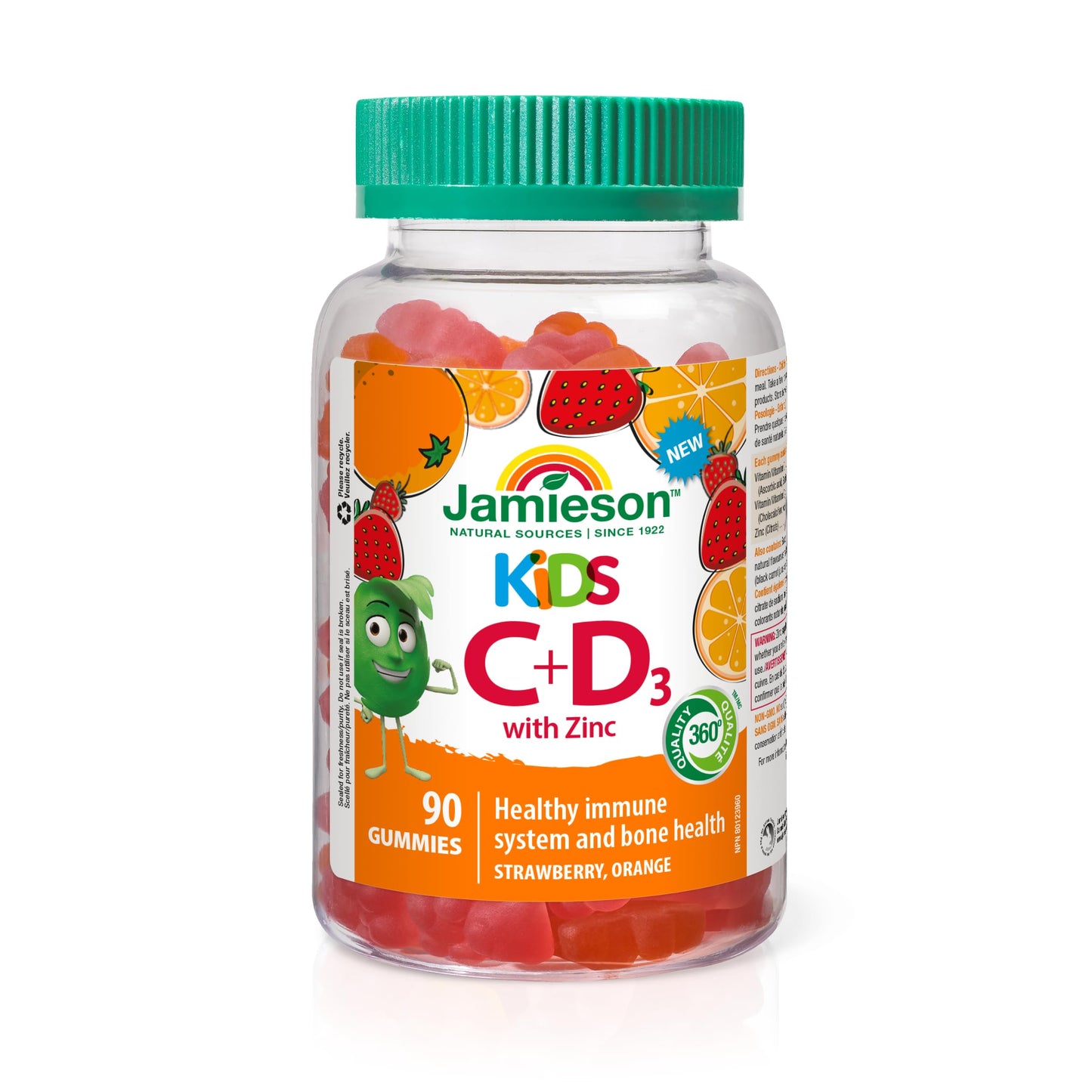 Jamieson Kids Immune Gummies with Vitamin C, Vitamin D & Zinc, 90 Gummies, Strawberry and Orange Flavours, Supports Immune Health, Strong Teeth and Bones, Helps in Wound Healing. Vegetarian, Non-GMO 🍁 All In One Marketplace Canada