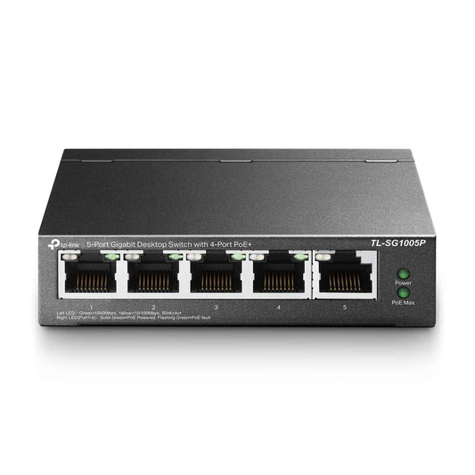 TP-Link 5–Port Gigabit PoE Switch, 4 PoE+ Ports @65W, Fanless, Black (TL-SG1005P) 🍁 All In One Marketplace Canada