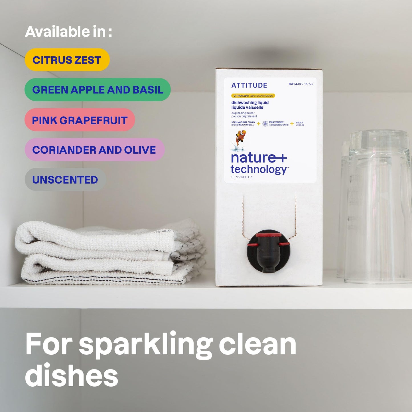 ATTITUDE Dish Soap Refill, EWG Verified, Plant-Based & Vegan Dishwashing Liquid, Naturally Derived, Made in Canada, Unscented, 2 Liters 🍁 All In One Marketplace Canada