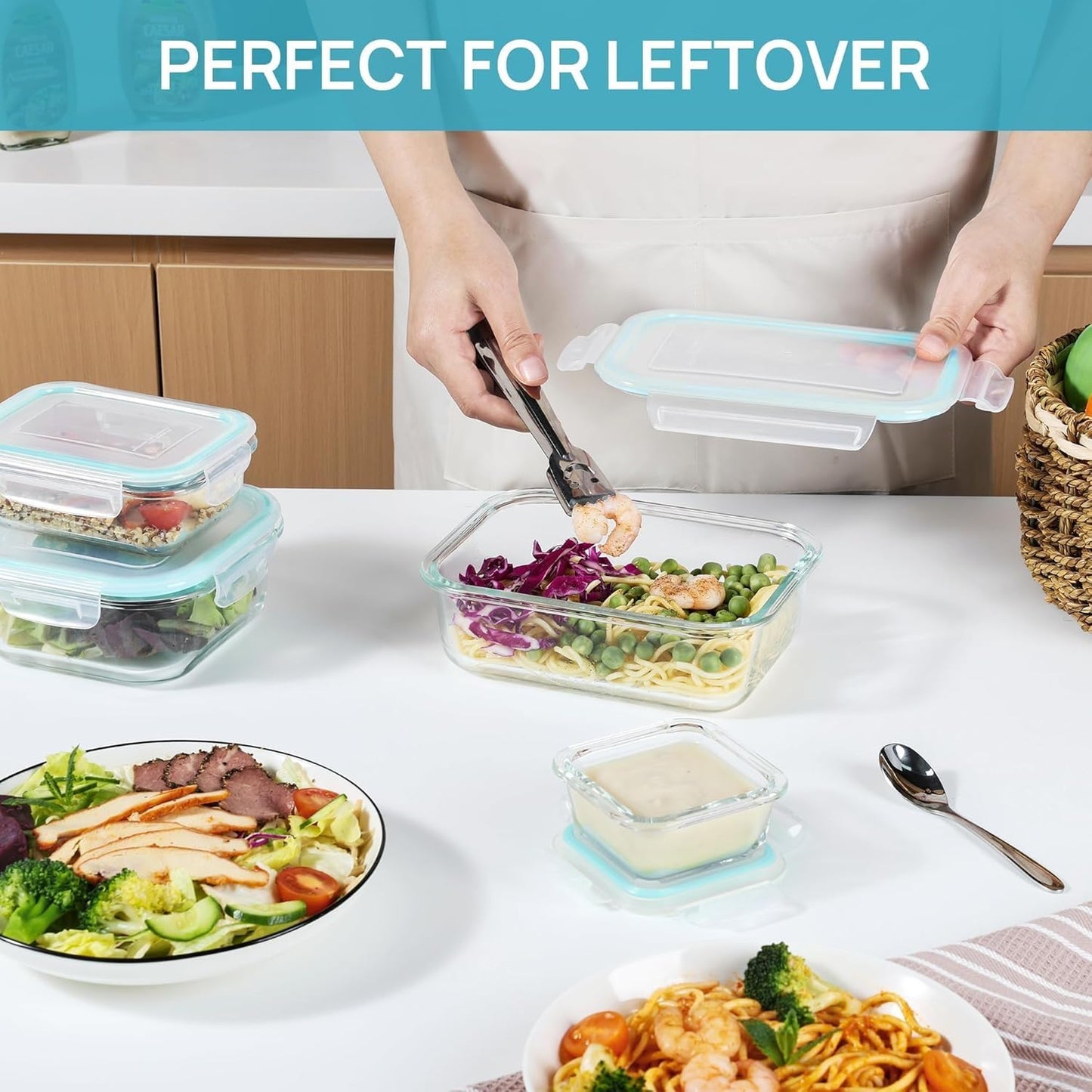 Vtopmart 8 Pack Glass Container Food Storage, Meal Prep Containers, Airtight Lunch Boxes with Leak Proof Locking Lids, for Microwave, Oven, Freezer and Dishwasher, Green 🍁 All In One Marketplace Canada