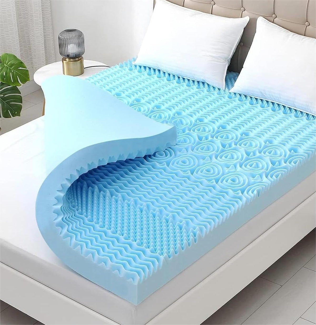 YUGYVOB Mattress Topper Queen, Foam Queen Mattress Topper, Cooling Gel Infused Bed Topper, 7 Zone Egg Crate Foam, CertiPUR-US Certified, 2 Inch 🍁 All In One Marketplace Canada
